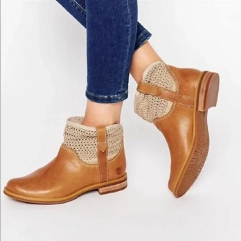 TIMBERLAND, Savin Hill Leather & Open Weave Ankle Booties 7*